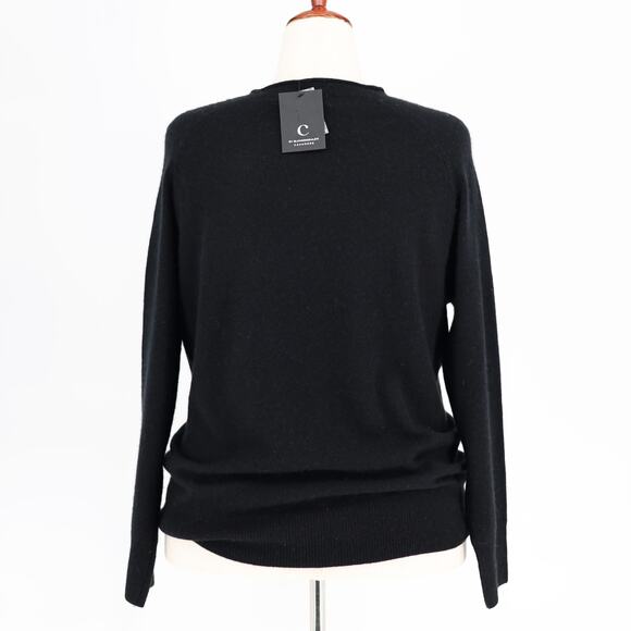 C by Bloomingdale's Women Black Knit Cashmere Crewneck Raglan Sweater Size L - Picture 3 of 3